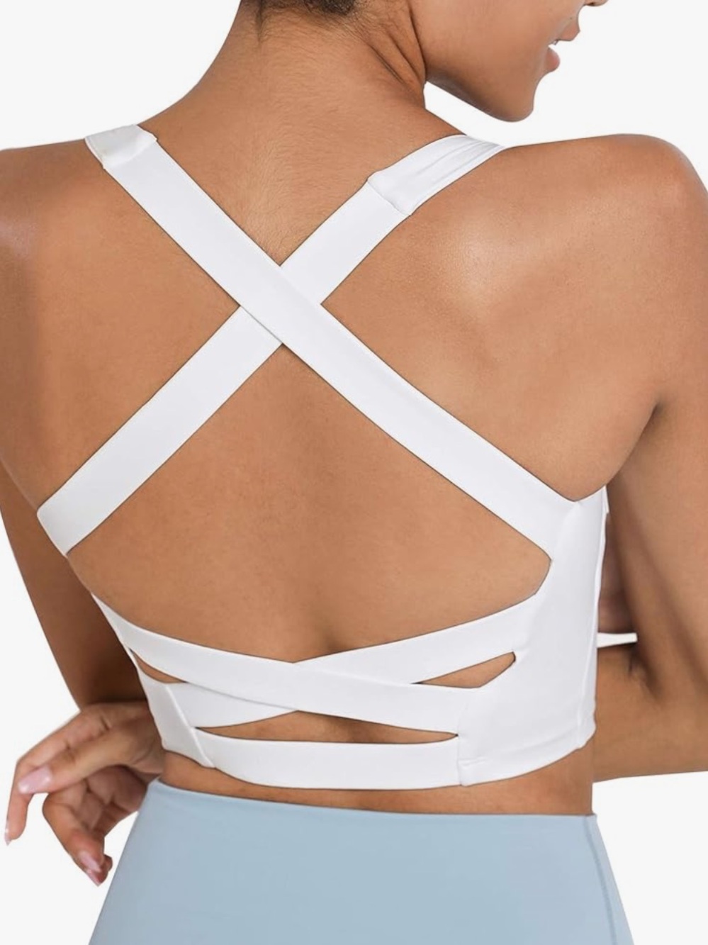 White Strappy Yoga Sports Bra Padded Criss-Cross Back Tank Top